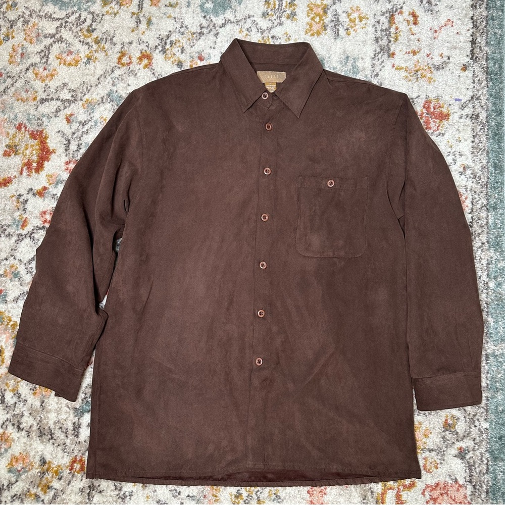 Trust Men's BrownSolid Long Sleeve Pockets Casual Button Down Shirt Size XL